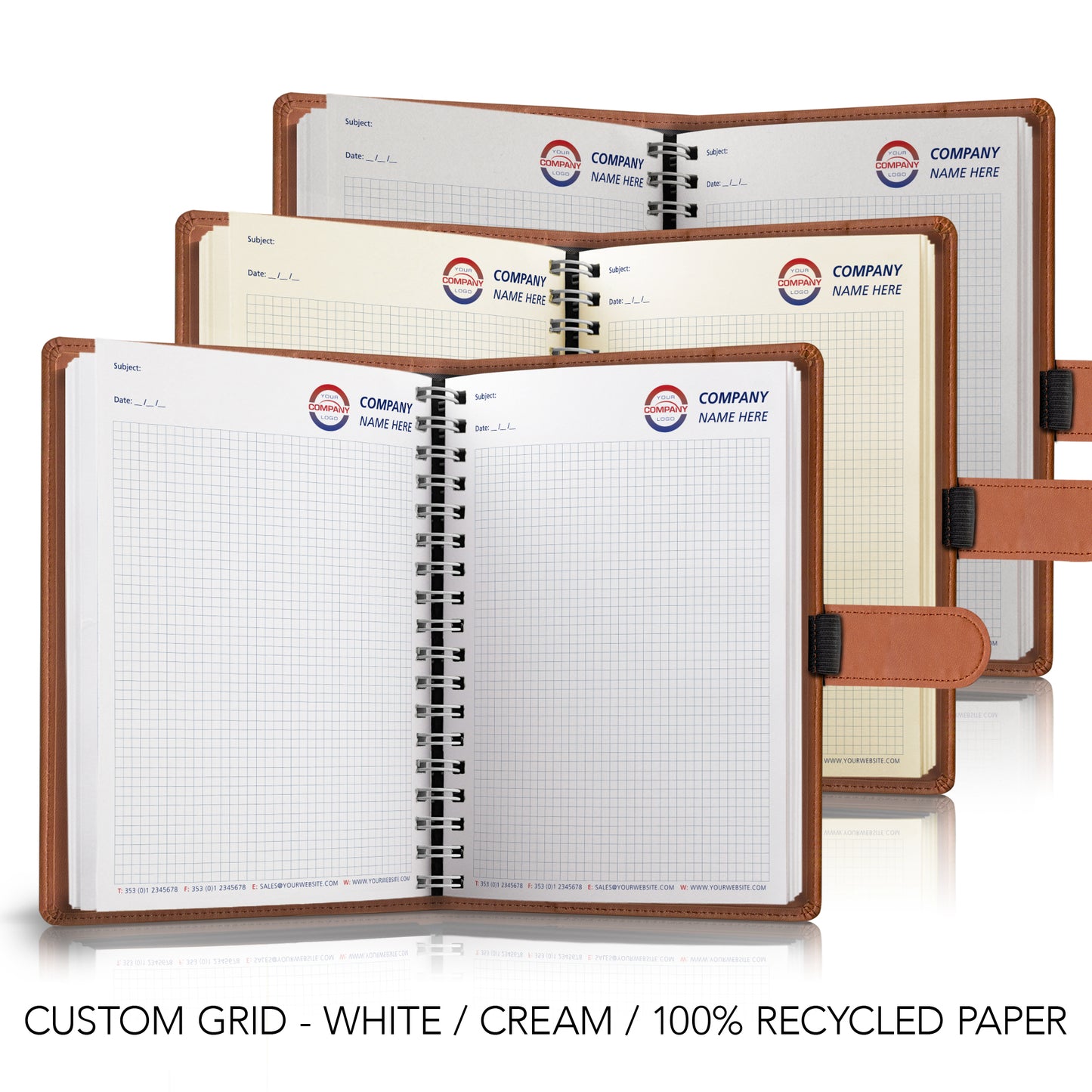 A5  Deluxe 'Soft Feel Stitched Edge' Wire Loose Leaf Custom Corporate Notebook Featuring Clasp & Pen Holder